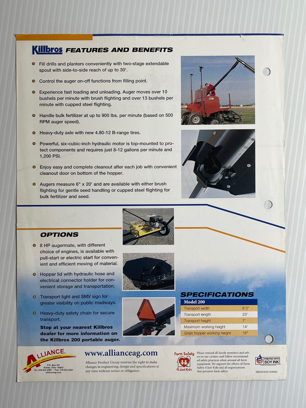 Killbros Model 200 Portable Auger Sales Brochure *2007* (Showroom Book)