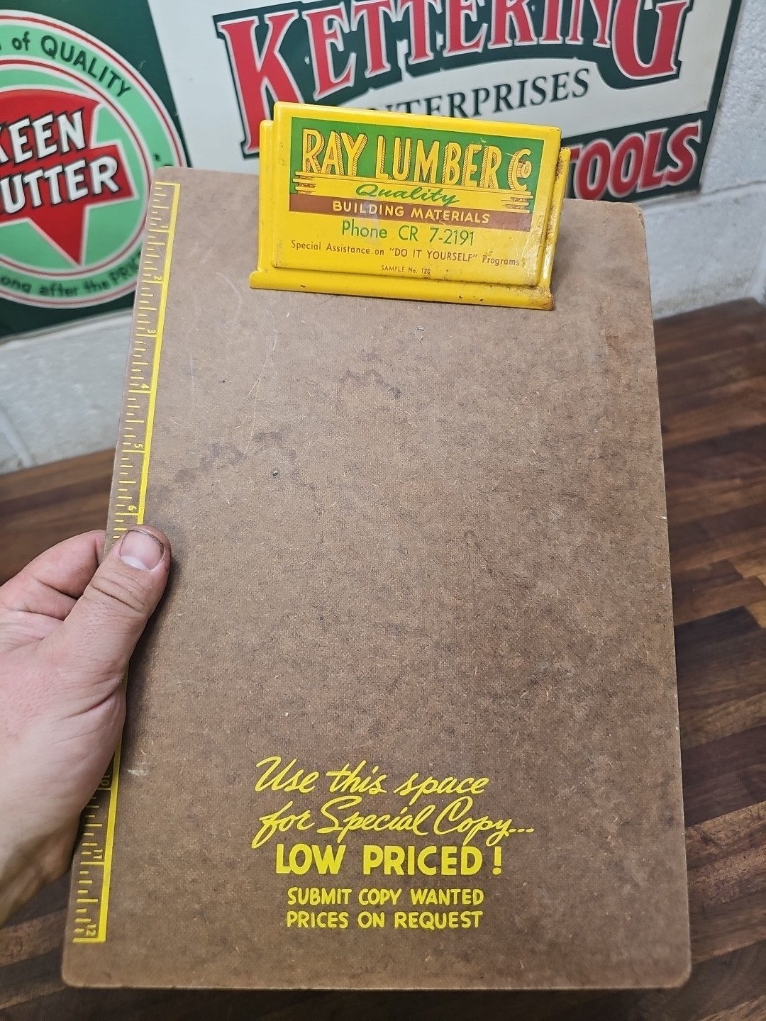 L42- NEAT vintage RAY LUMBER advertising Clipboard Metal Sign 13 x 9″