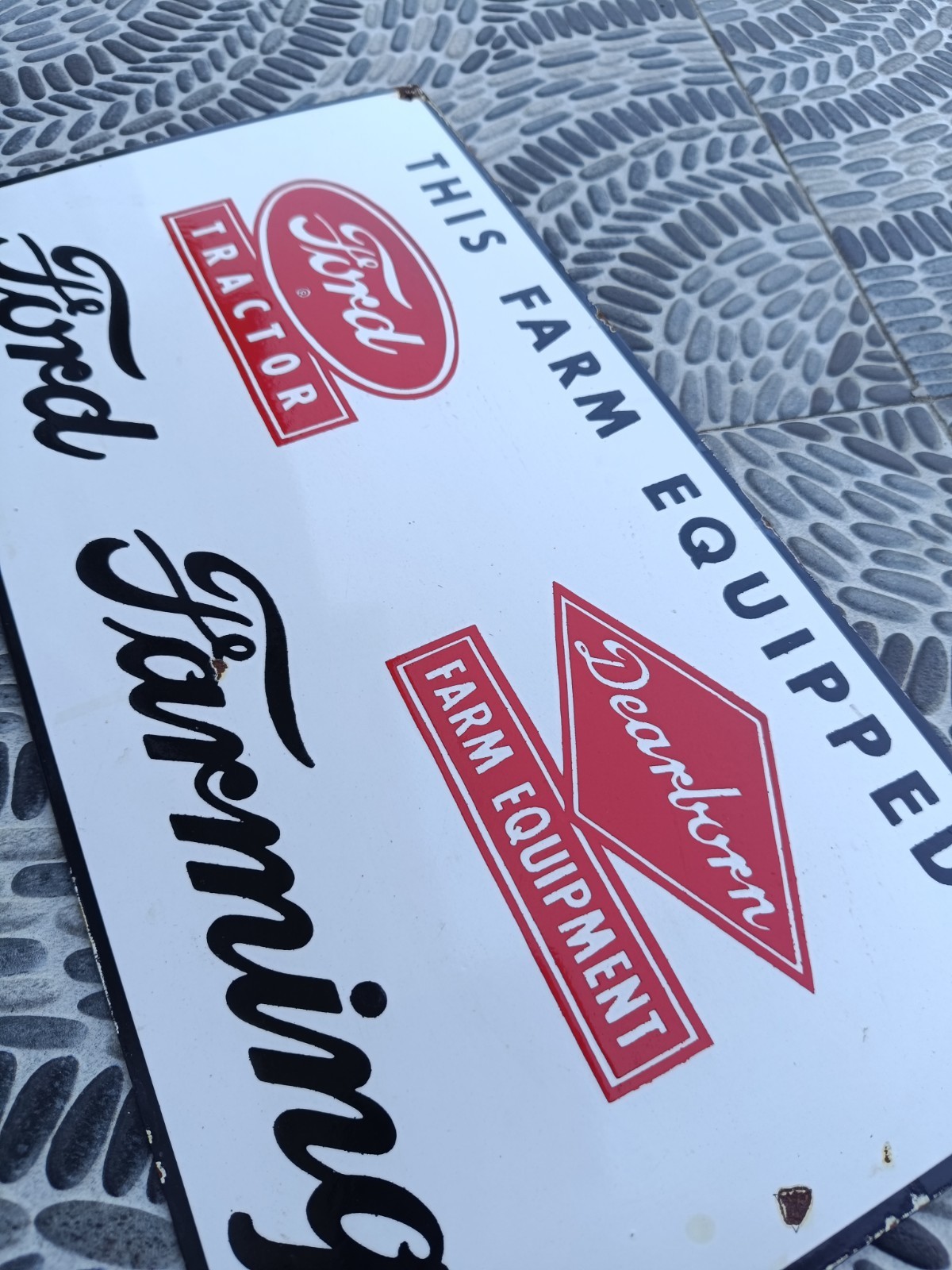Rare Antique Not porcelain Vintage Model FORD Dearborn Painted PLATE Sign Farm