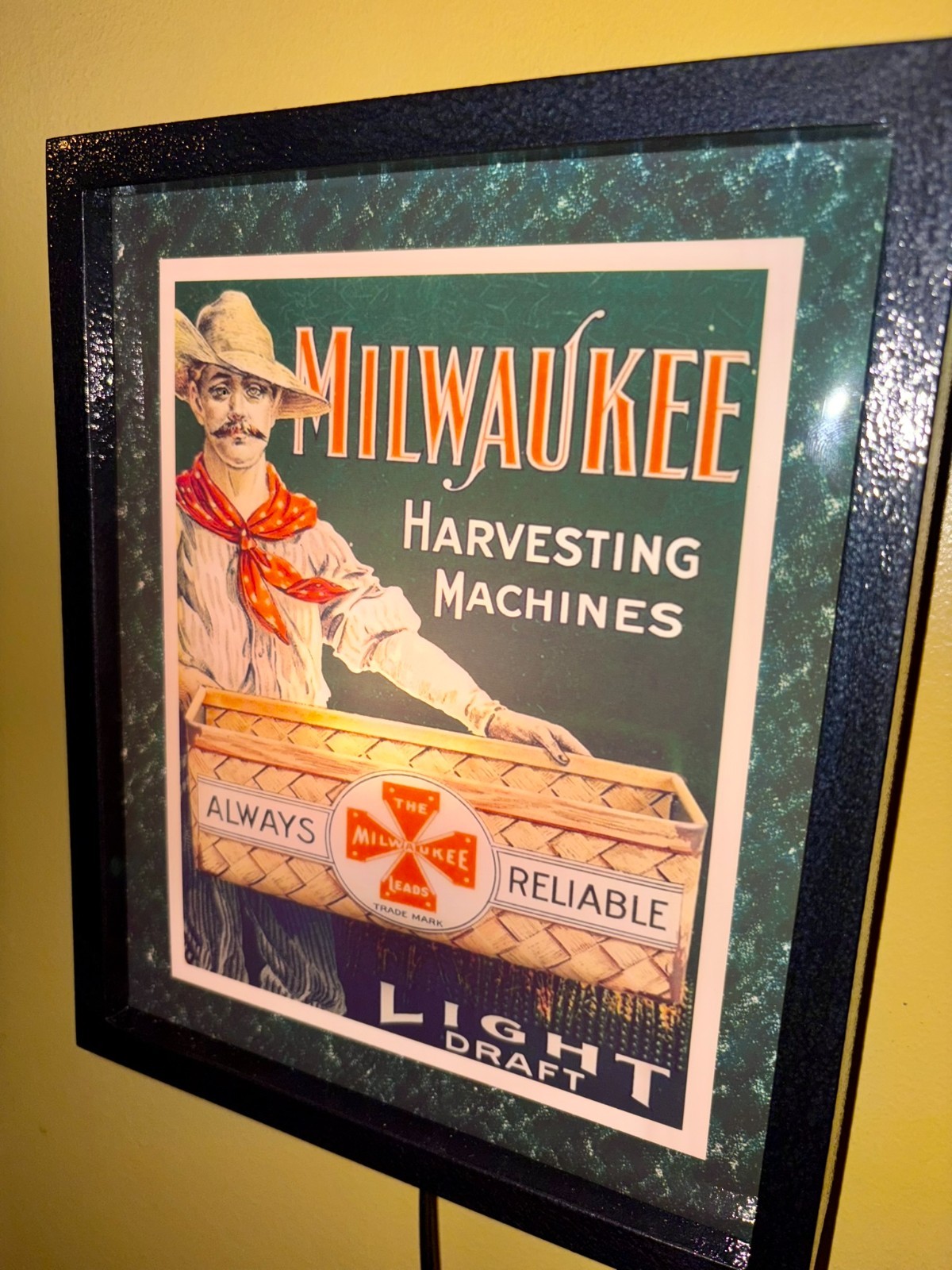 Milwaukee Harvesting Machines Tractor Farm Garage Retro Advertising Lighted Sign