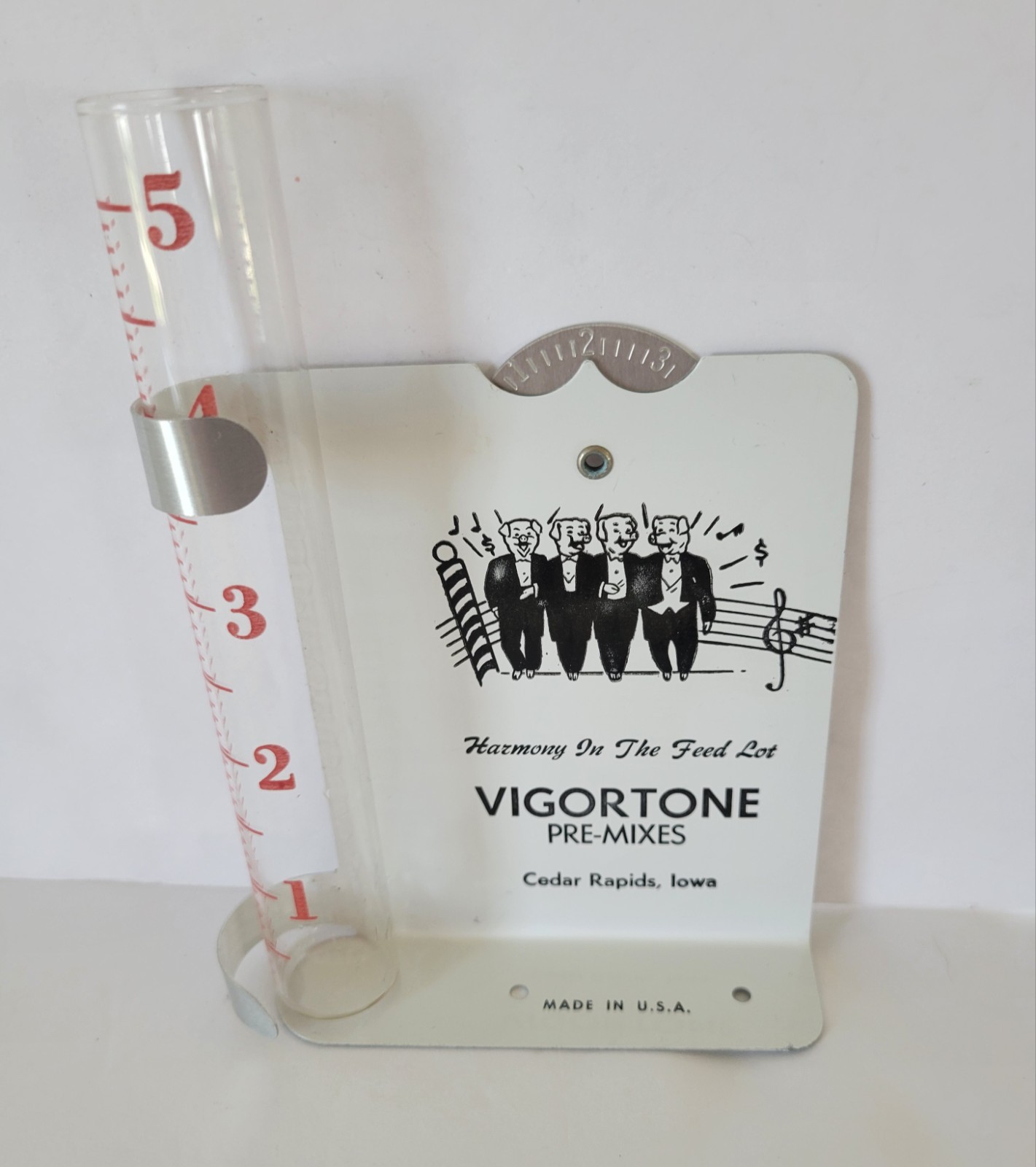 Vintage Aricultural Adveryising Vigortone Cedar Rapids, IA 6″ Rain Gauge