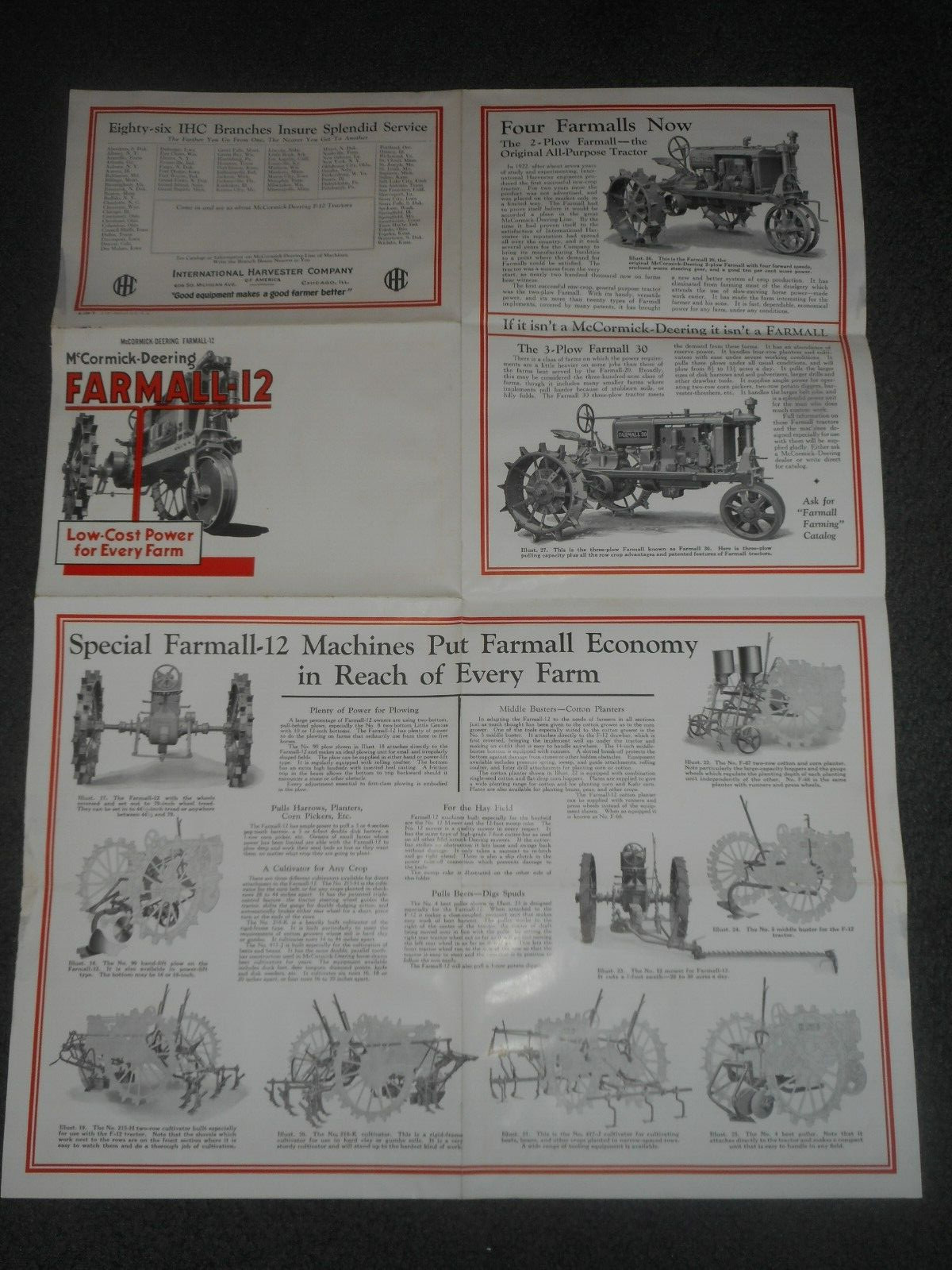 IH McCormick Deering Farmall 12 Tractor Salesman Dealer Window Brochure c.1930