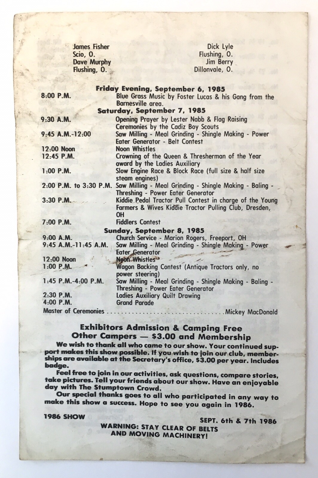 Stumptown Steam Threshers Association Annual Show Program 1985 Ohio Tractors