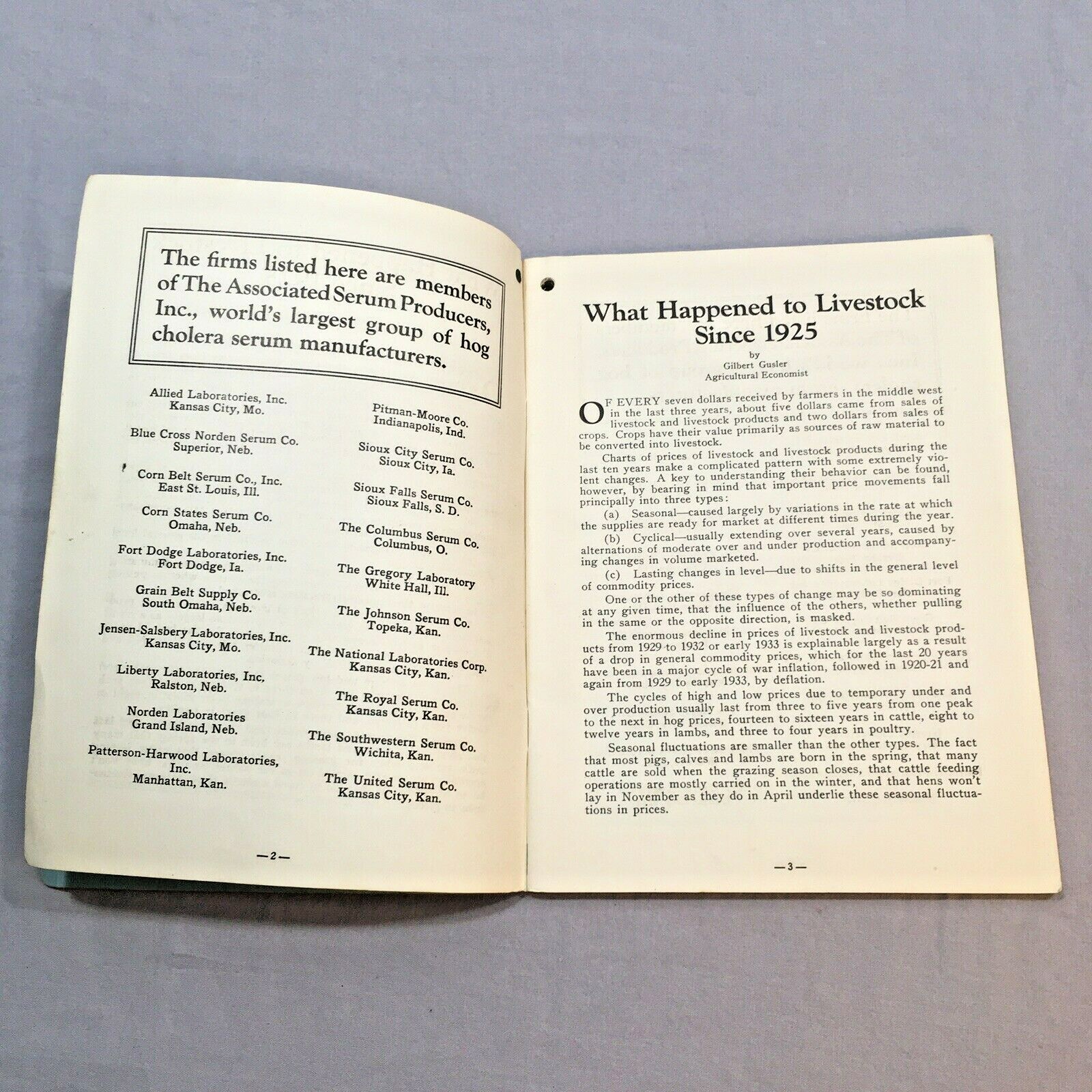 Vintage Agricultural Advertising for Associated Serum 1935 Livestock Handbook