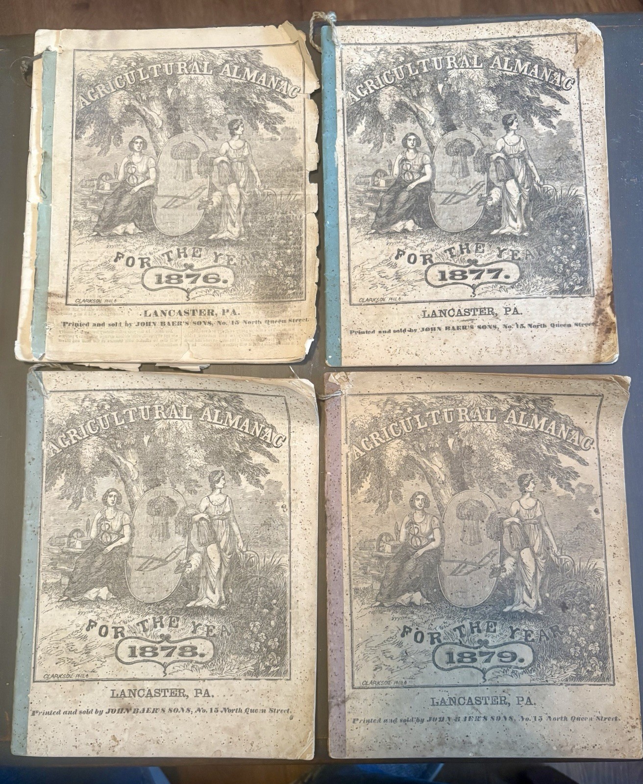 Lot Of 4 John Baer’s Agricultural Almanac Lancaster, PA Antique! 1876-1879