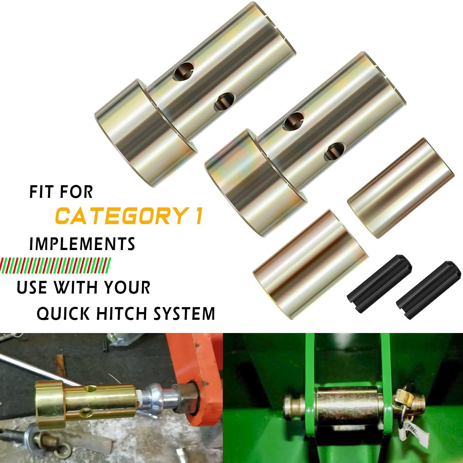 Cat 1 Quick Hitch Bushing Kit 3Point Tractor Implements 2 Pins 2 Bushings