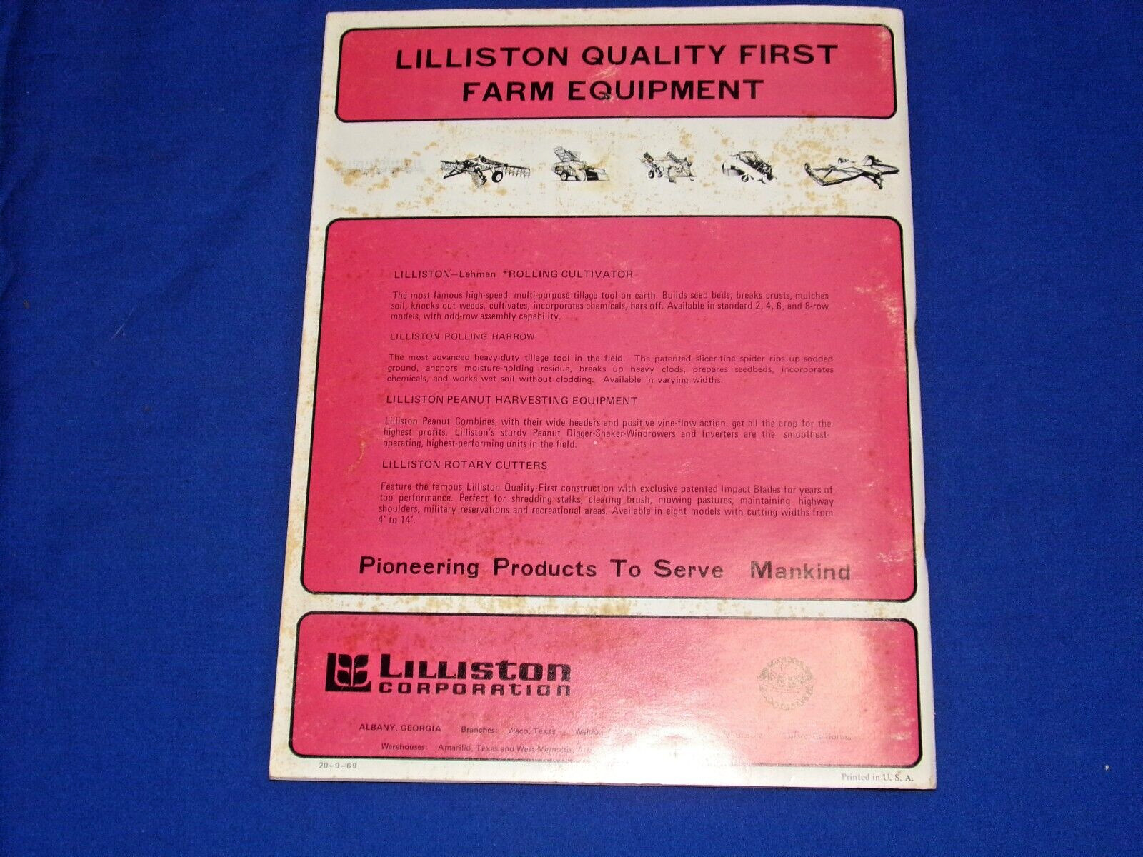 Vintage 1969 LILLISTON-2000 Rolling Cultivator Owner’s Manual & Parts Book