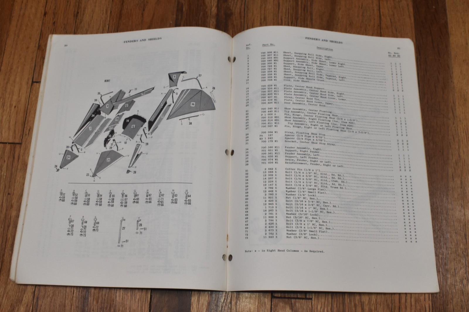 Vintage Massey Harris Corn Table 60 80 90 Combines Repair Parts List