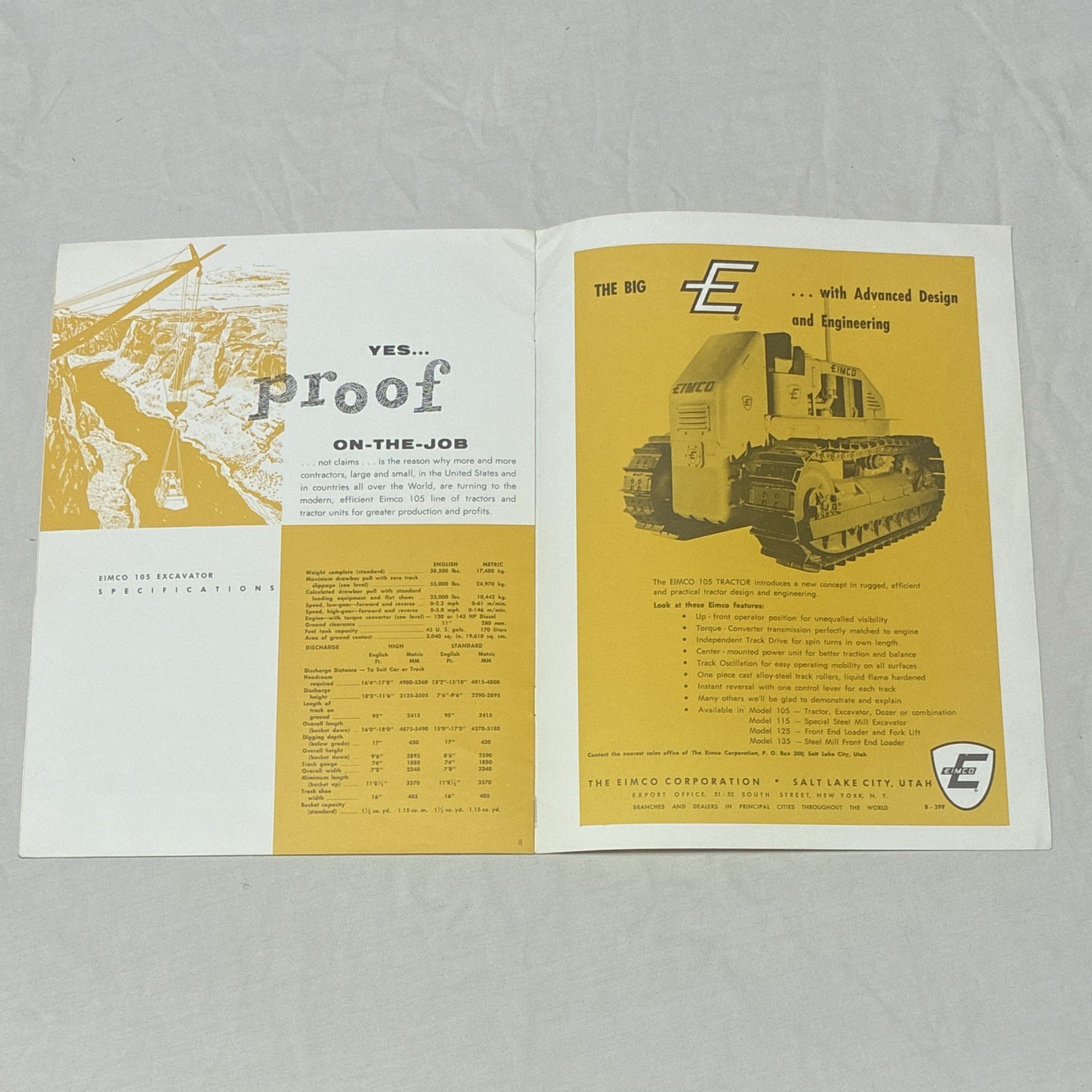 EIMCO 105 Excavator “Proof On-The-Job” Original Advertising Brochure 1959