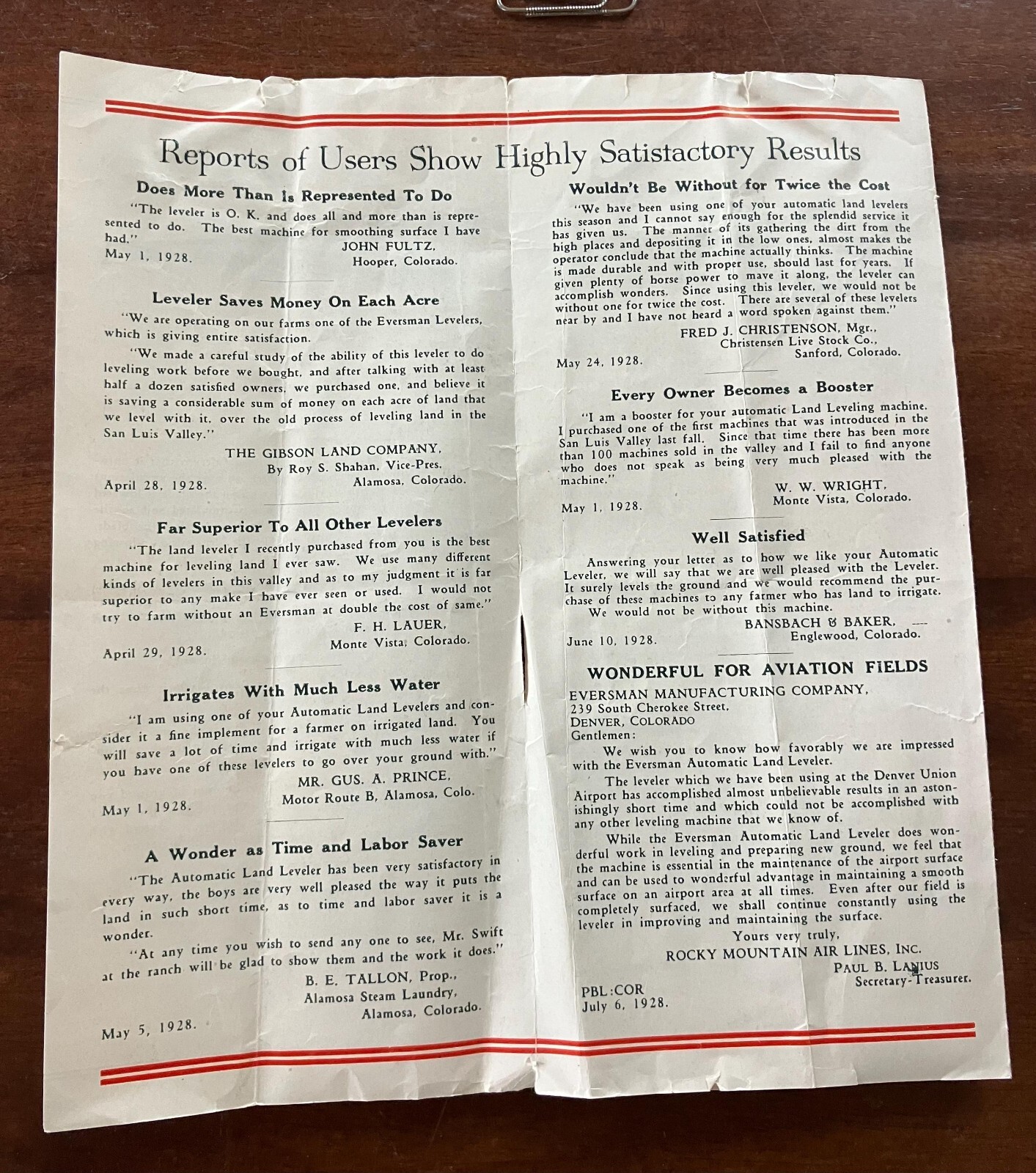 SCARCE! 1926 Eversman Automatic Land Leveler Fold Out Brochure Denver Colorado