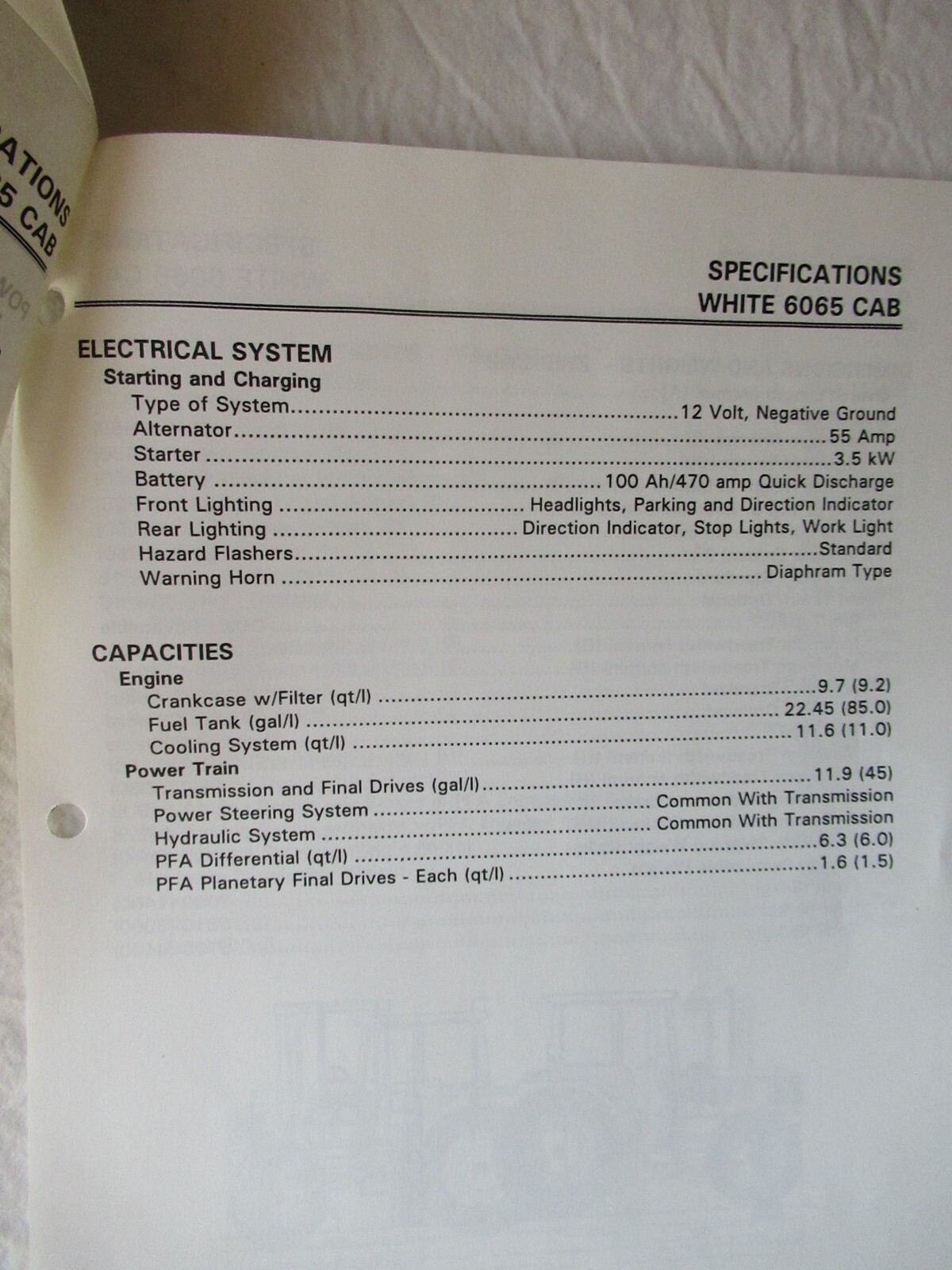 AGCO White 6000 6065 Tractor Cab Technical Specifications Dealer Only Manual