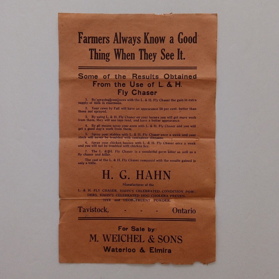 H.G. Hahn Tavistock Ontario L & H Fly Chaser Advertising Flyer M Weichel & Sons