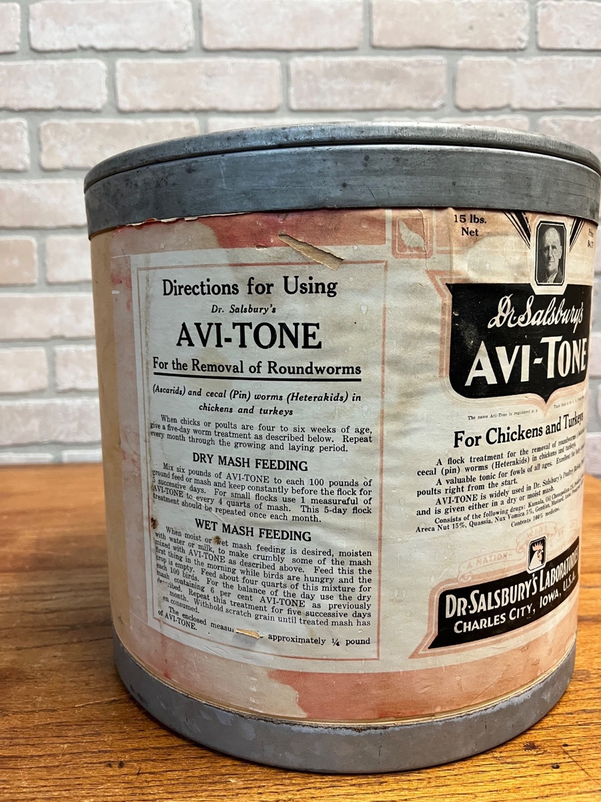 Vintage 1940s Dr. Salsbury’s Avi-Tone Poultry Feed Treatment Advertising Can