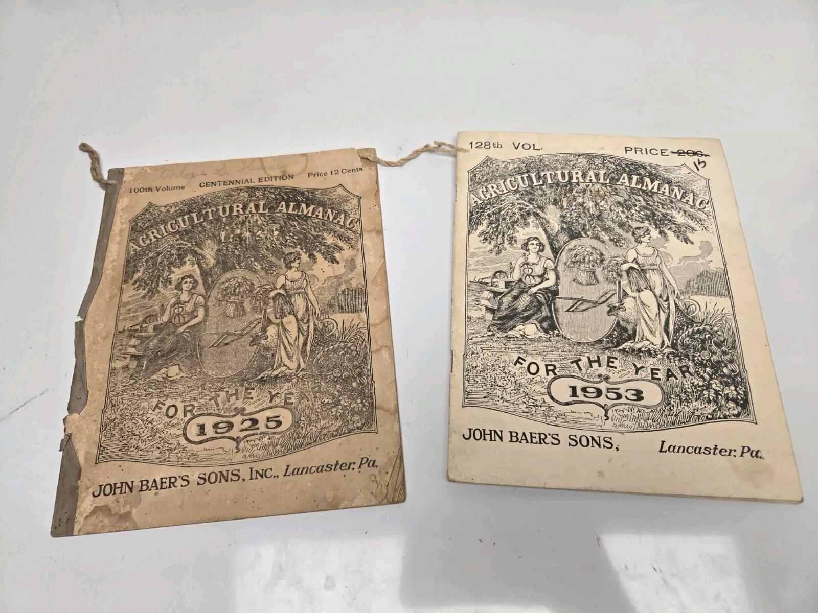 Lot Of 2 – Agricultural Almanacs, John Baer’s Sons Lancaster Pennsylvania 1900s