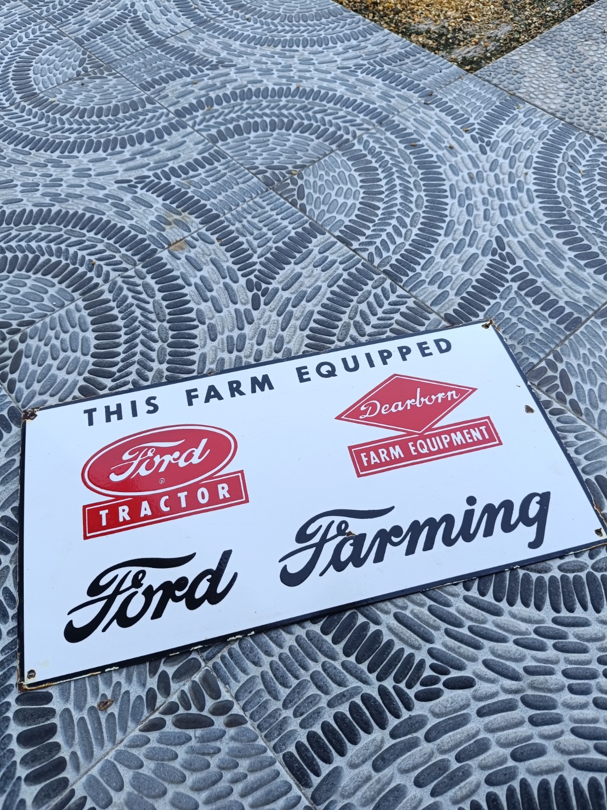 Rare Antique Not porcelain Vintage Model FORD Dearborn Painted PLATE Sign Farm