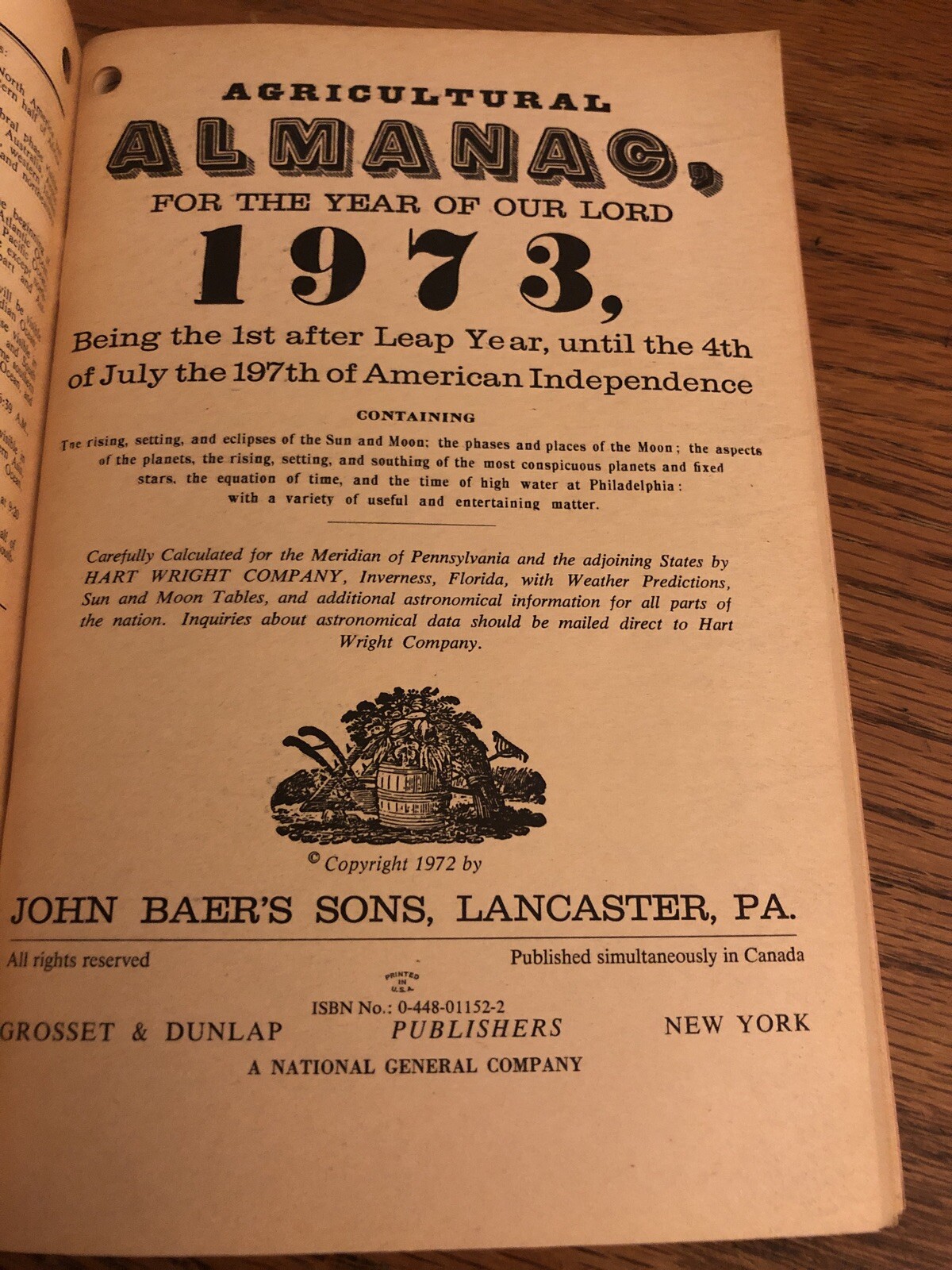 Baer’s Agricultural Almanac 1973 Lancaster Lestz