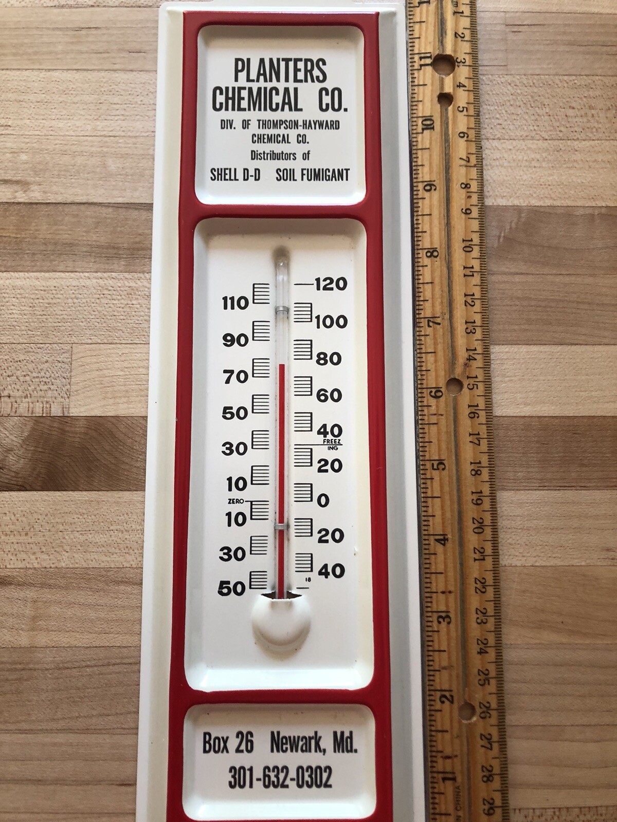 Vintage Planters Chemical Co. Tin Thermometer Sign Maryland /Delaware