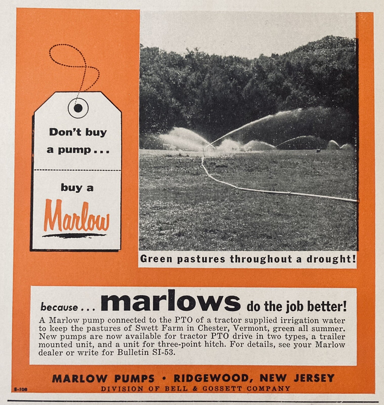 1955 AD(XH47)~BELL & GOSSETT CO. MARLOW PUMPS, RIDGEWOOD, NJ. IN CHESTER VERMONT