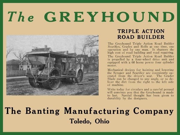 1927 Banting Greyhound Road Builder – Toledo, OhiO NEW Sign 24×30″ USA STEEL