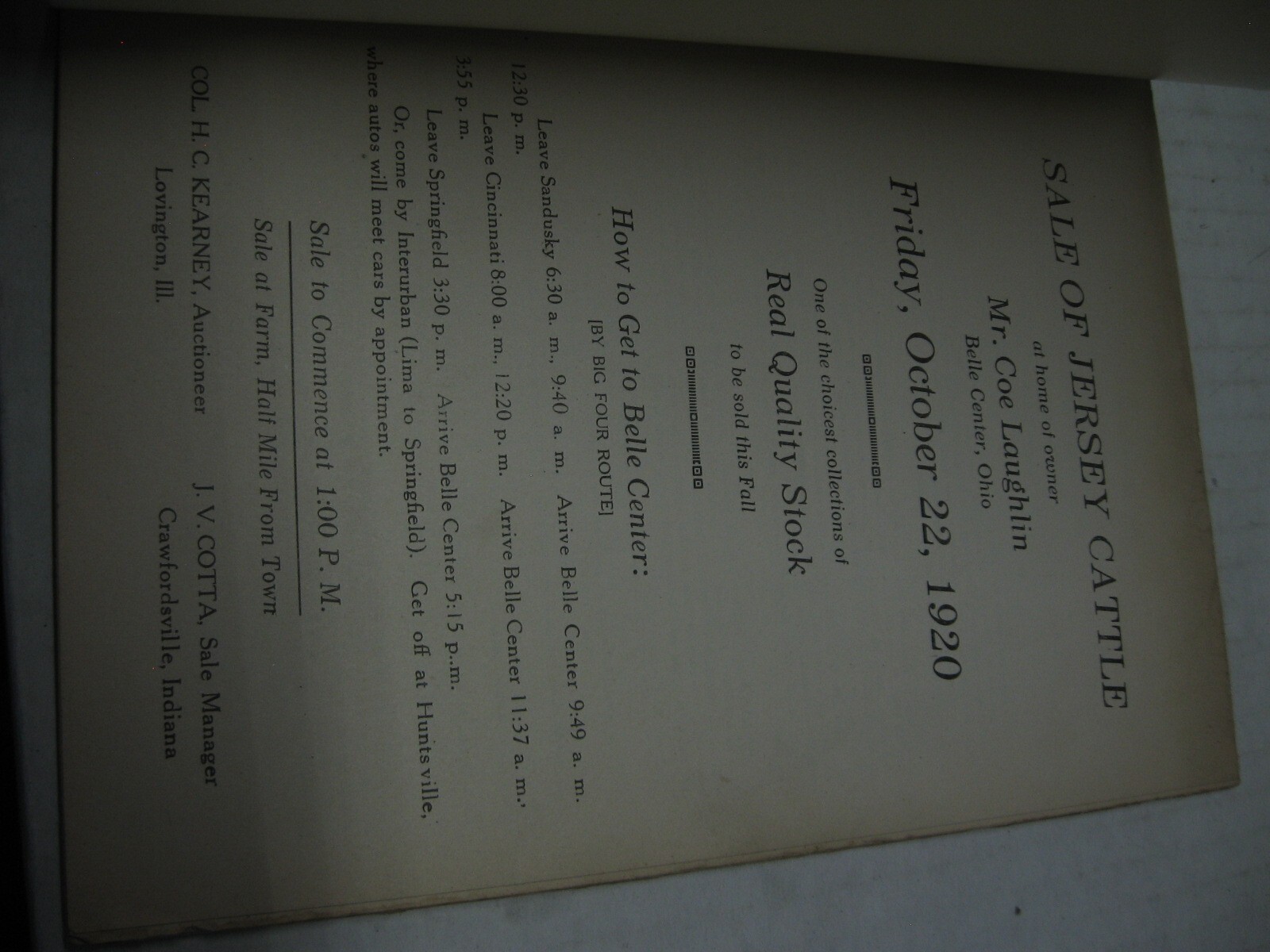 1920 Mr. Coe Laughlin Belle Center Ohio Registered Jersey Cattle Auction Listing
