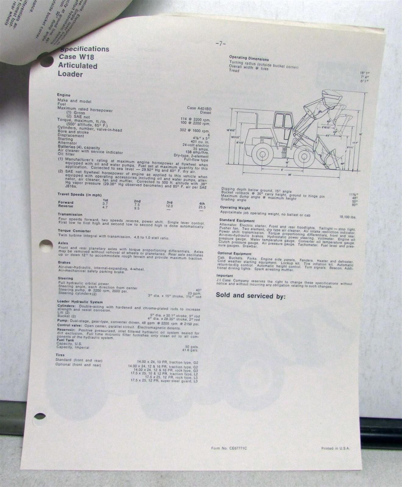 1972 Caterpillar Wheel Loaders Case Construction Competitive Information PRELIM