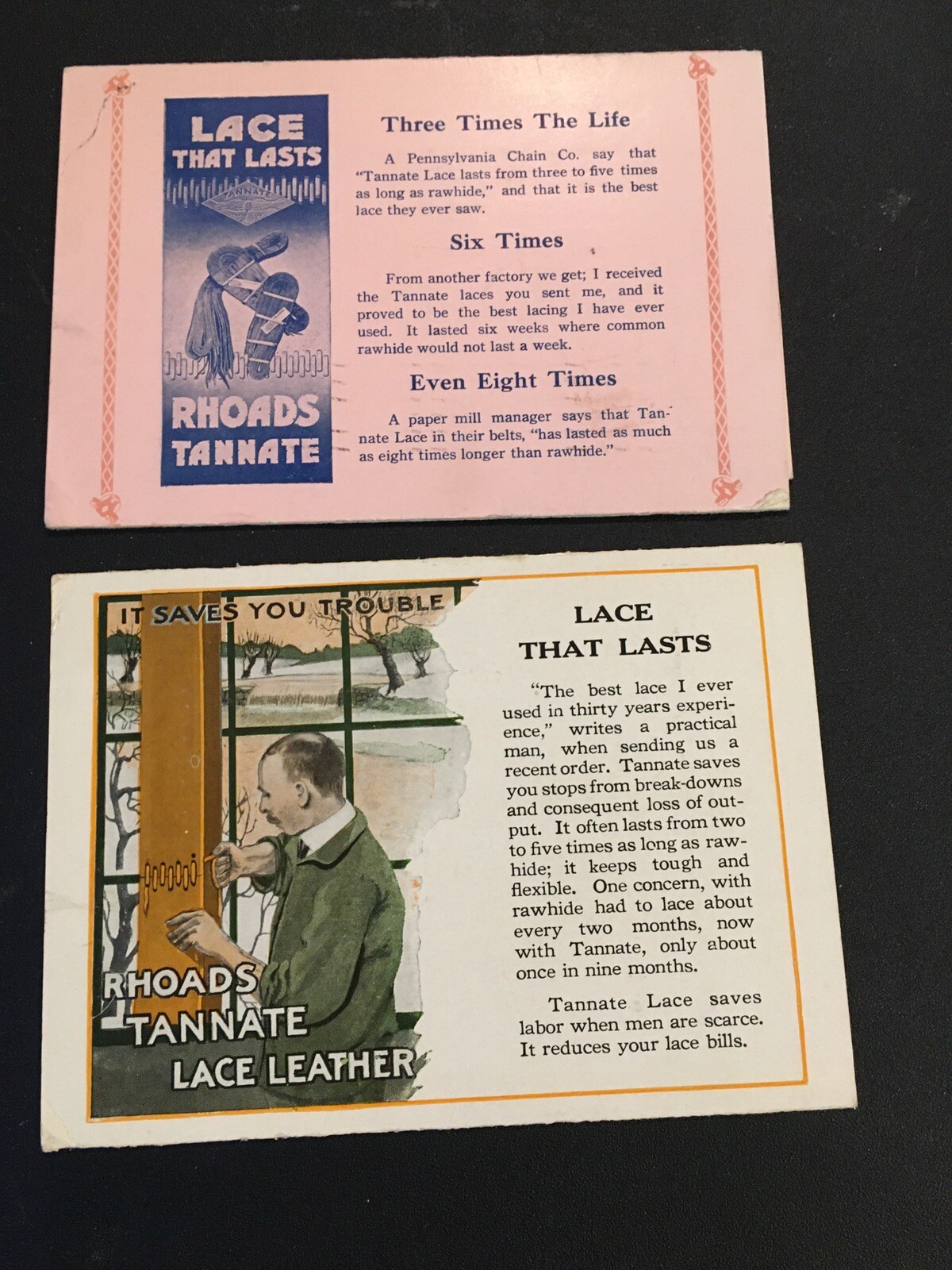 Lot Of 2 Rhoads & Sons Leather Belting Postal Ads Stamp Philadelphia