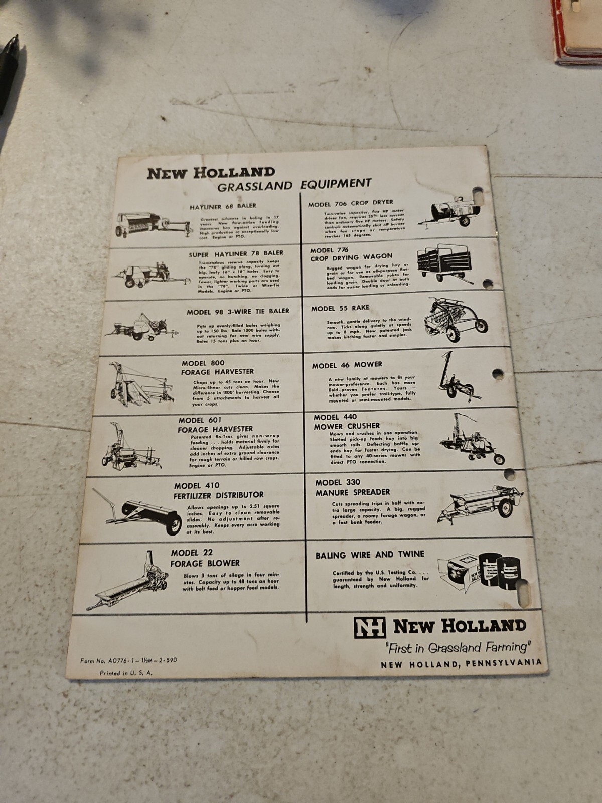 Vintage 1959 New Holland 776 Crop Drying Wagon Assembling Operating Instruction