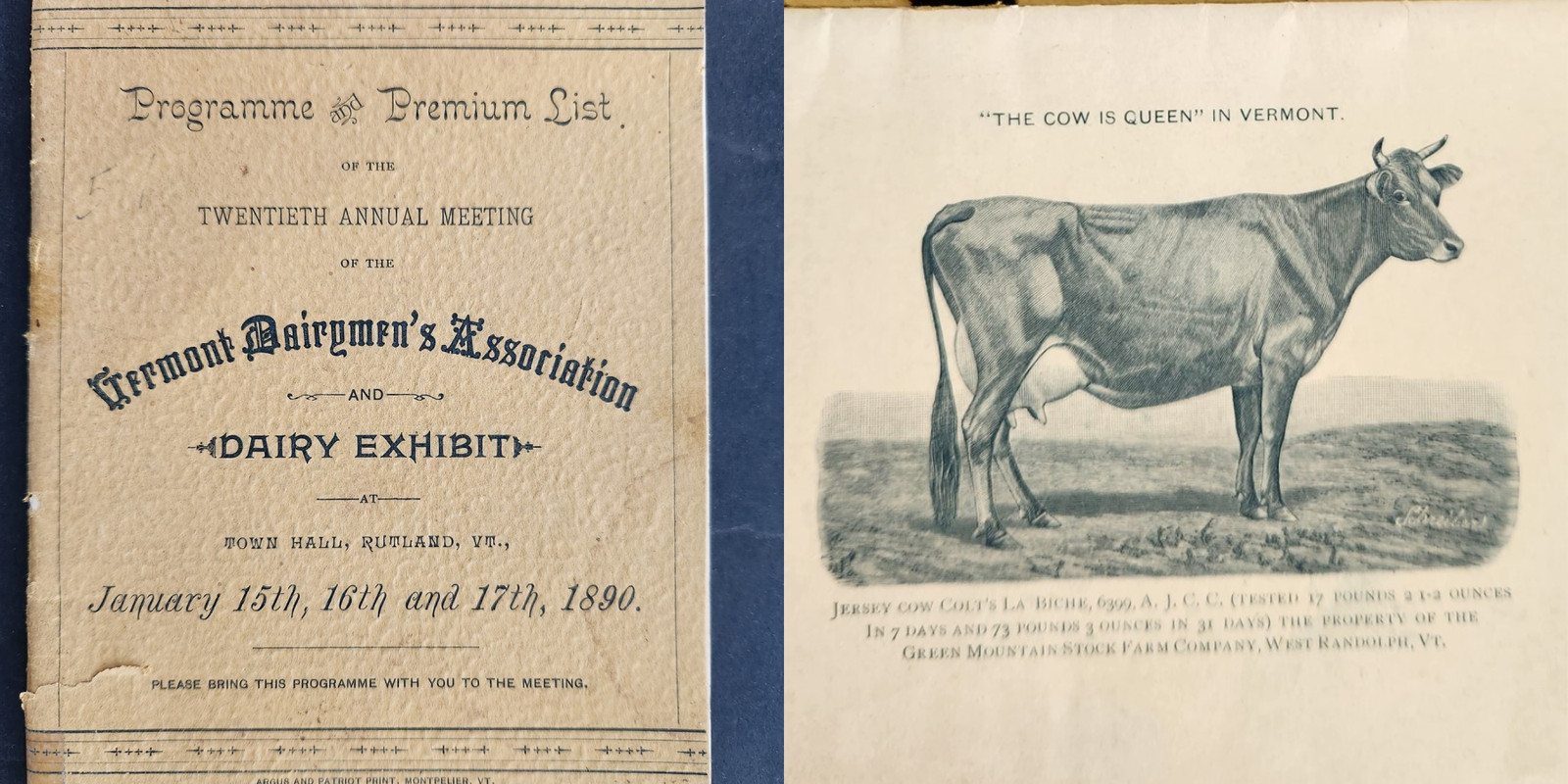 1890 antique VERMONT DAIRYMEN’S ASSOC w ADS PROGRAM EXHIBIT 29th annual meeting