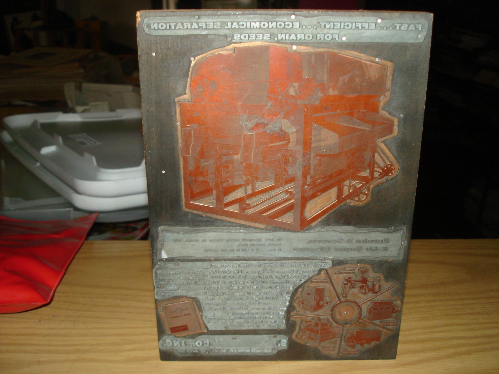 S. Howes Inc. vintage printing block Eureka Grain Cleaner 7 x 10 Silver Creek NY