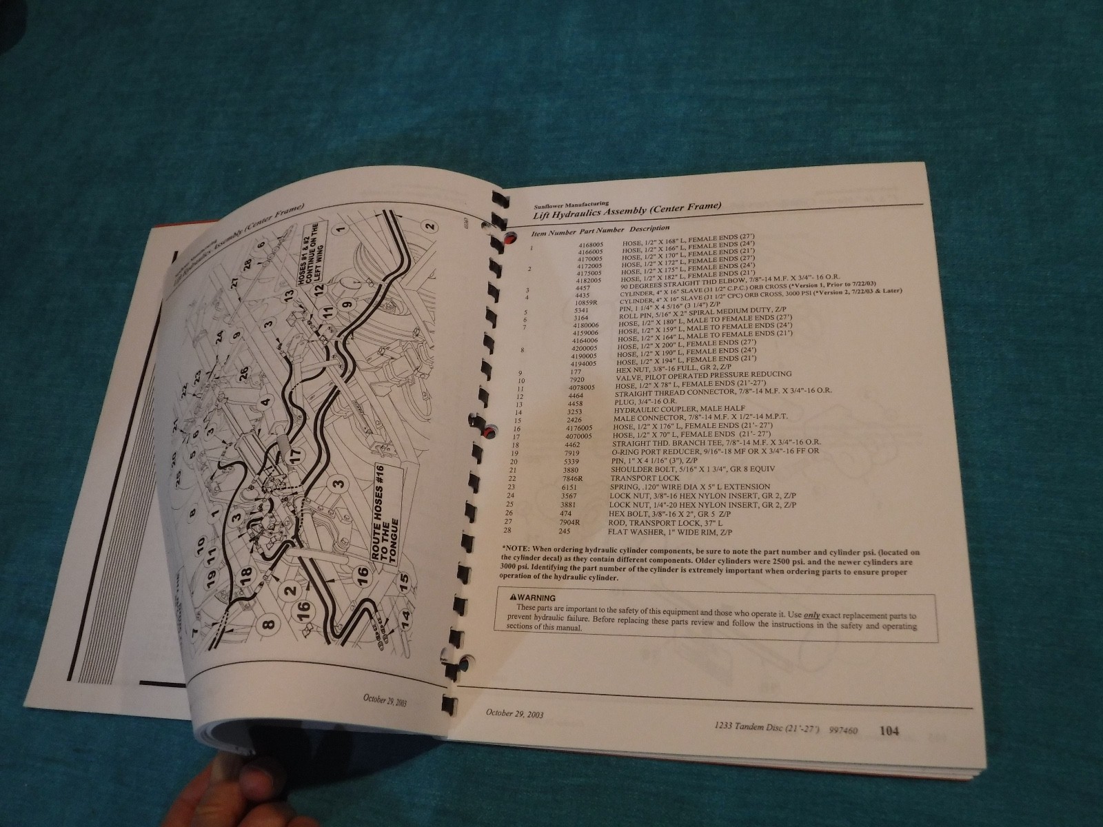 TANDOM DISC 1233 21′ – 27′ WIDE CENTER OPERATORS MANUAL SUNFLOWER 2003 BOOK