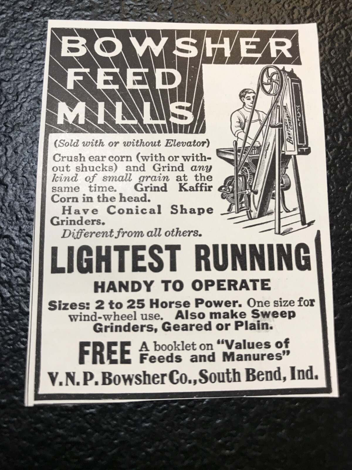 1911 Bowsher Feed Mills Farm Advertising – South Bend – Indiana