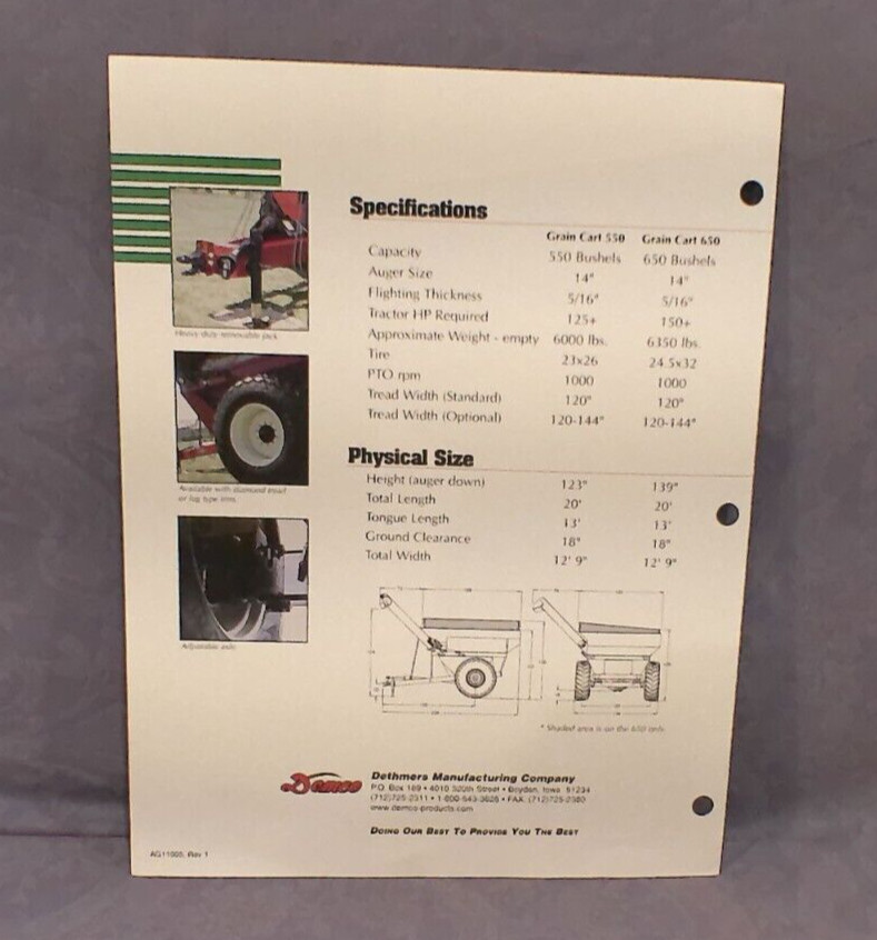 Demco 550 650 Bushel Grain Carts “Empty. 3 Minutes” Sales Brochure