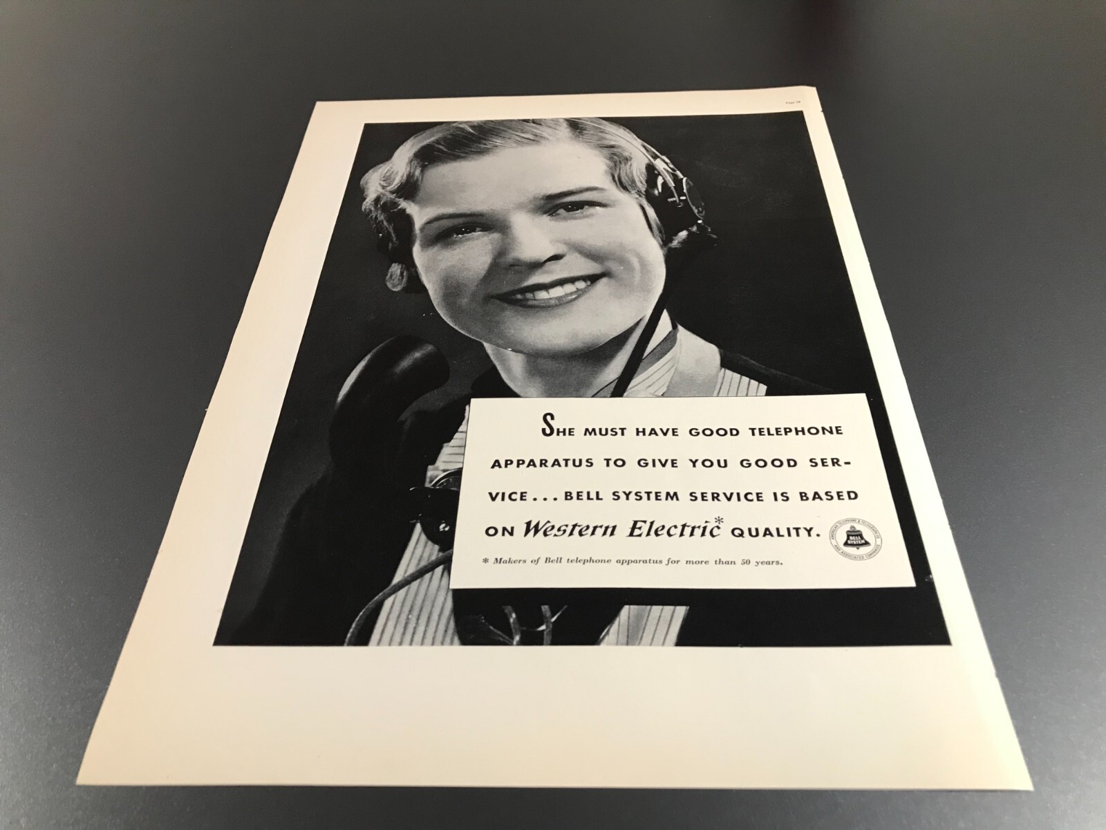 1937 Bell System Telephone Vintage PRINT AD 30s Phone Operator Girl Smile