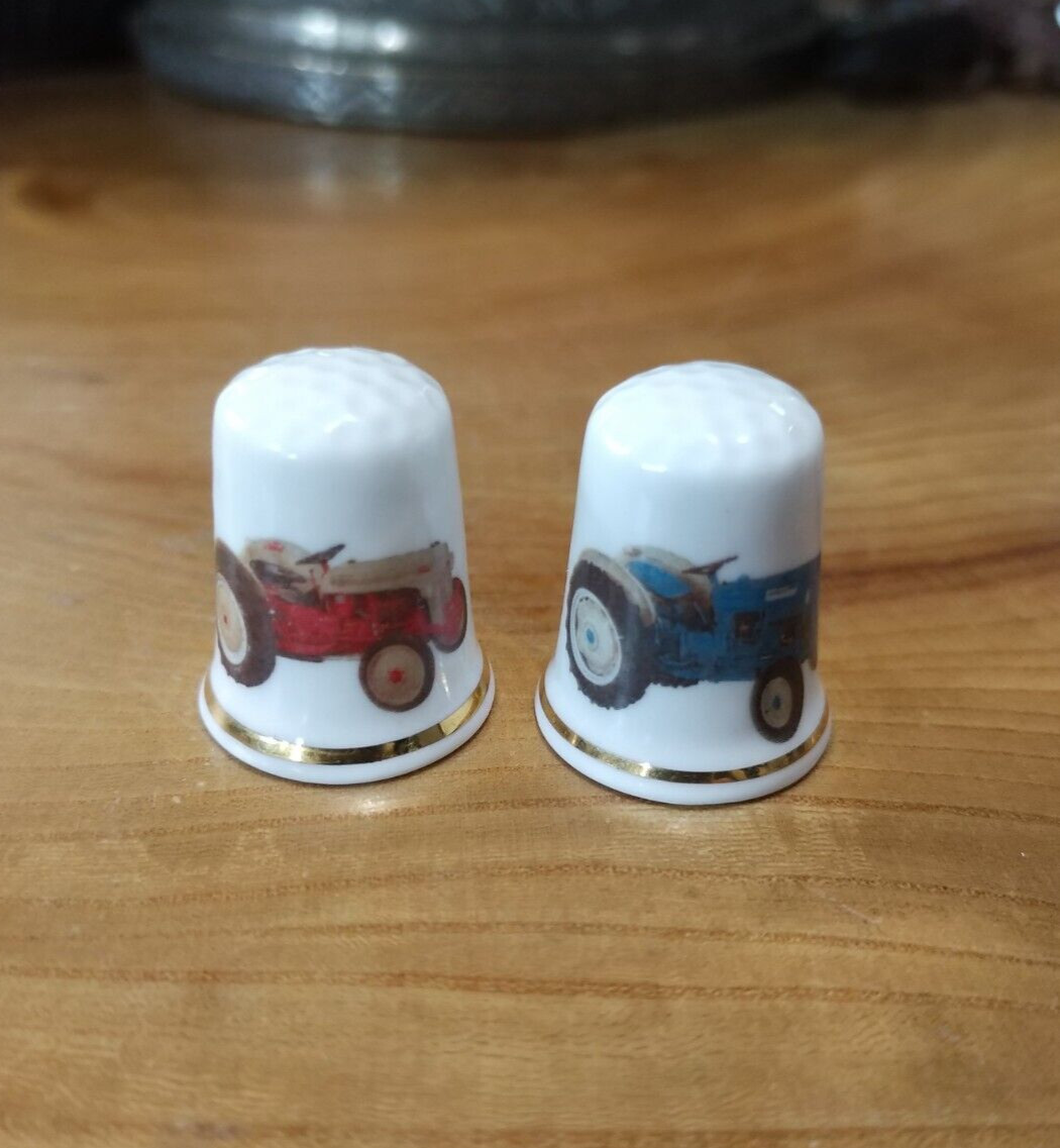 2 Vintage farm tractors thimbles. Gimbel and sons bone china England
