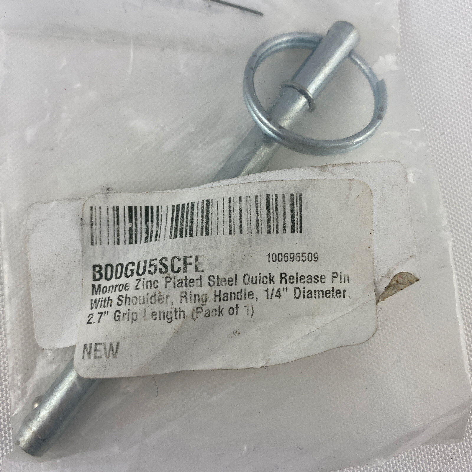 (2) Monroe Zinc Plated Steel Quick Release Pin With Shoulder Ring Handle 1/4” Di