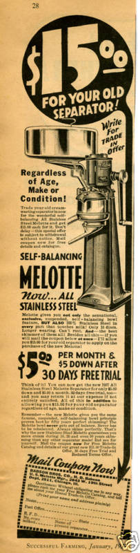 1937 Print Ad of Melotte Milk Cream Dairy Separator Trade In