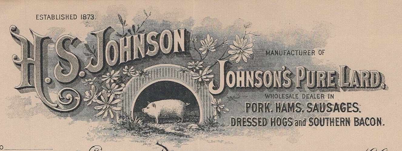 HS Johnson 1900 Unused Invoice Stationary Johnson’s Pure Laird Pig Logo A11T