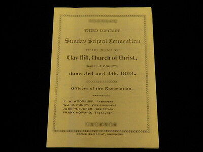 Vintage 1899 Clay Hill Church of Christ Sunday School Program Isabella Co MI A3
