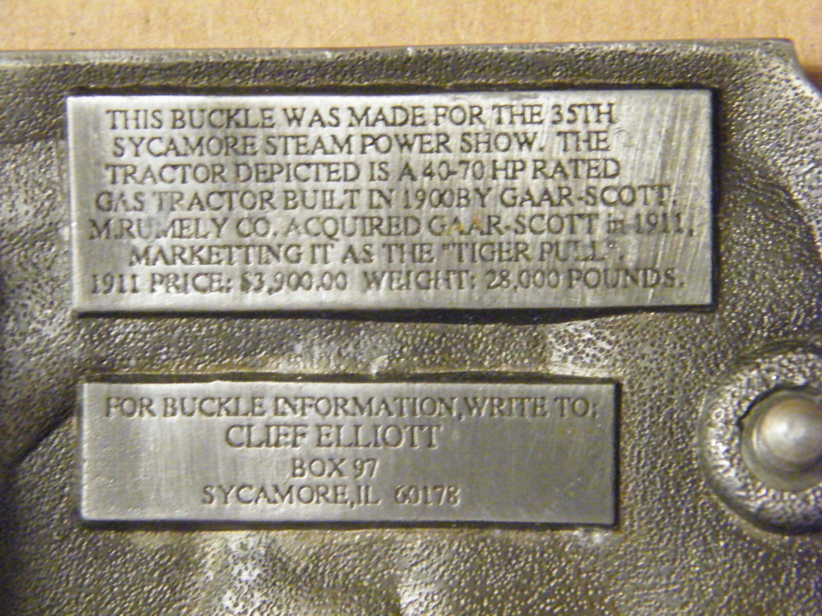 1991 The 35th Sycamore Steam Power Show Sycamore, IL Belt Buckle