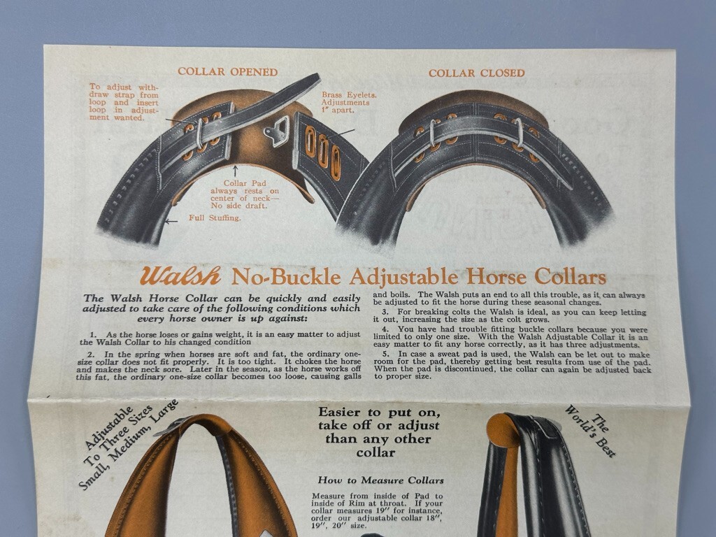 1928 James Walsh HORSE HARNESS Collars FARM Advertising MILWAUKEE Wisconsin