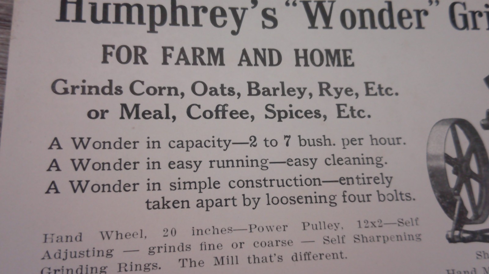 advertising paper for Humphrey’s grist mill for farm and home pictured 11B