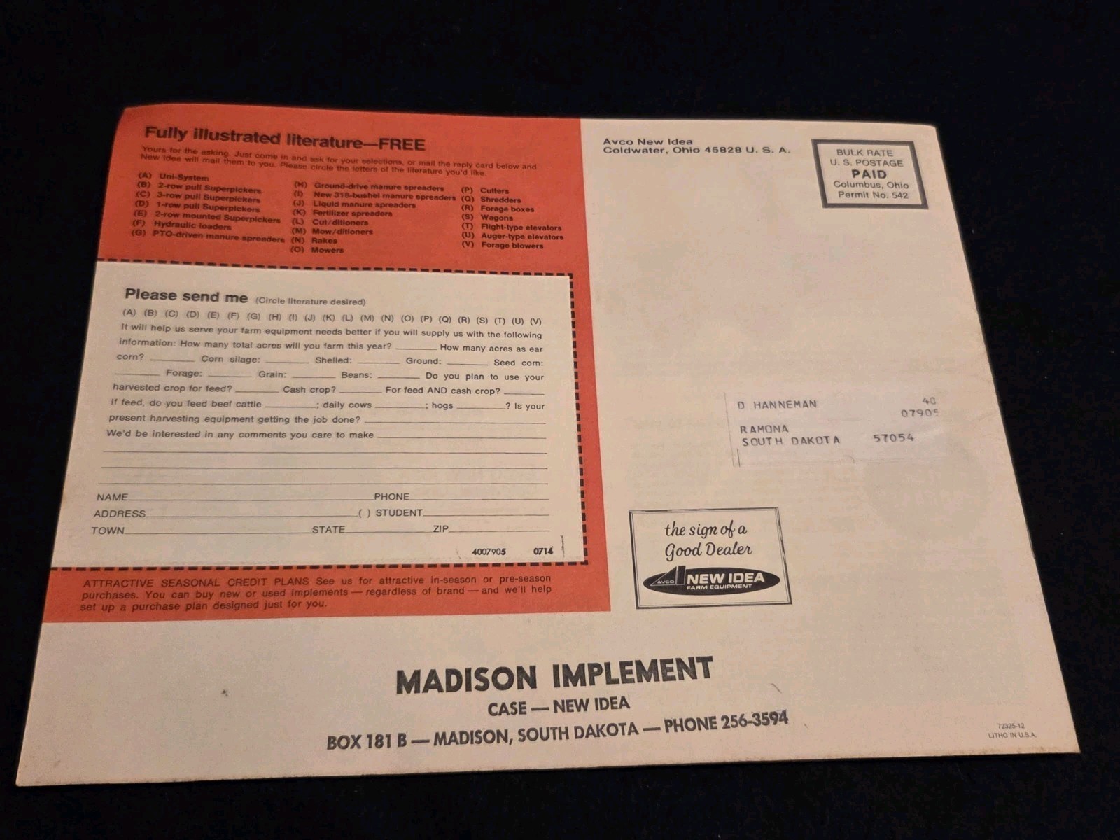 1972 New Idea Equipment Brochure Uni-System Superpicker Madison South Dakota