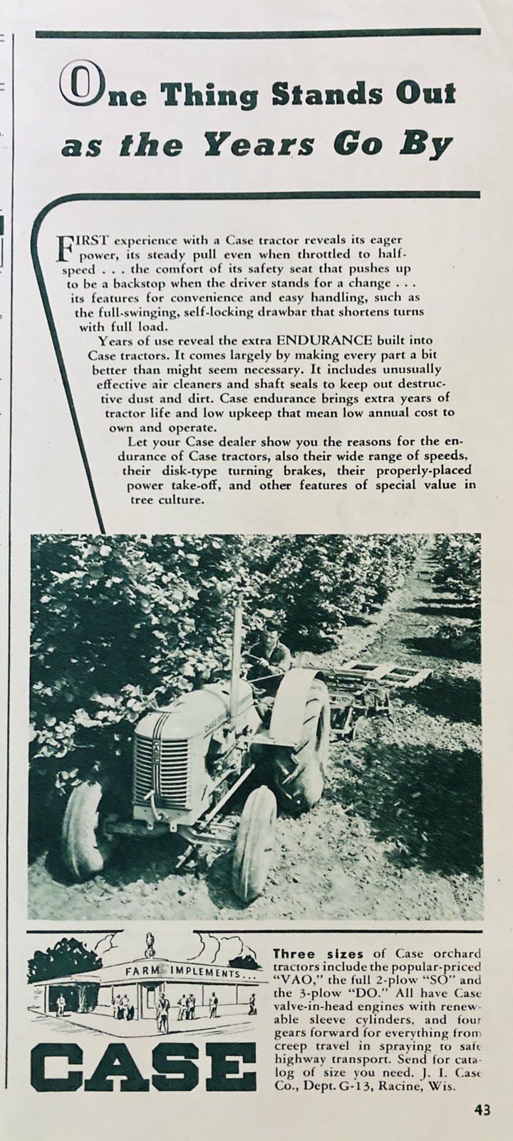 1946 AD.(XF8))~J.I. CASE CO. RACINE, WIS. CASE “VAO” ORCHARD TRACTORS