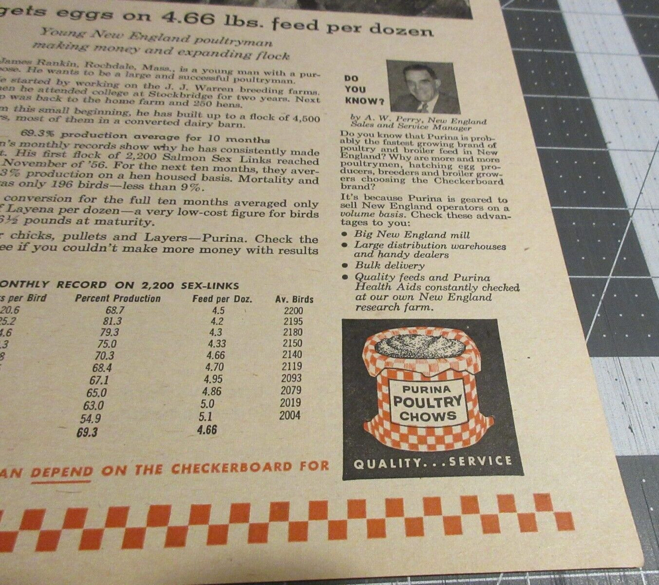 1958 Purina Poultry Chows, Proof it pays to feed Purina, Print Ad
