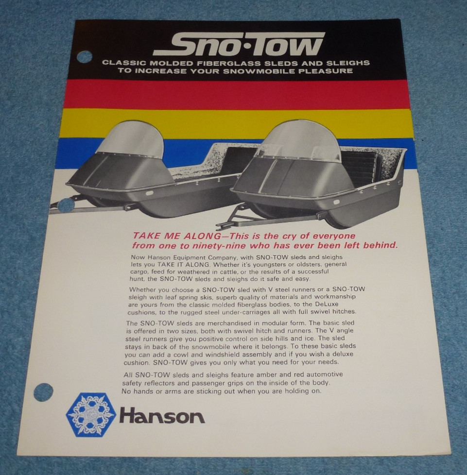 1971 Hanson Equipment Co Sno-Tow Fiberglass Snowmobile Sleds & Sleighs Brochure