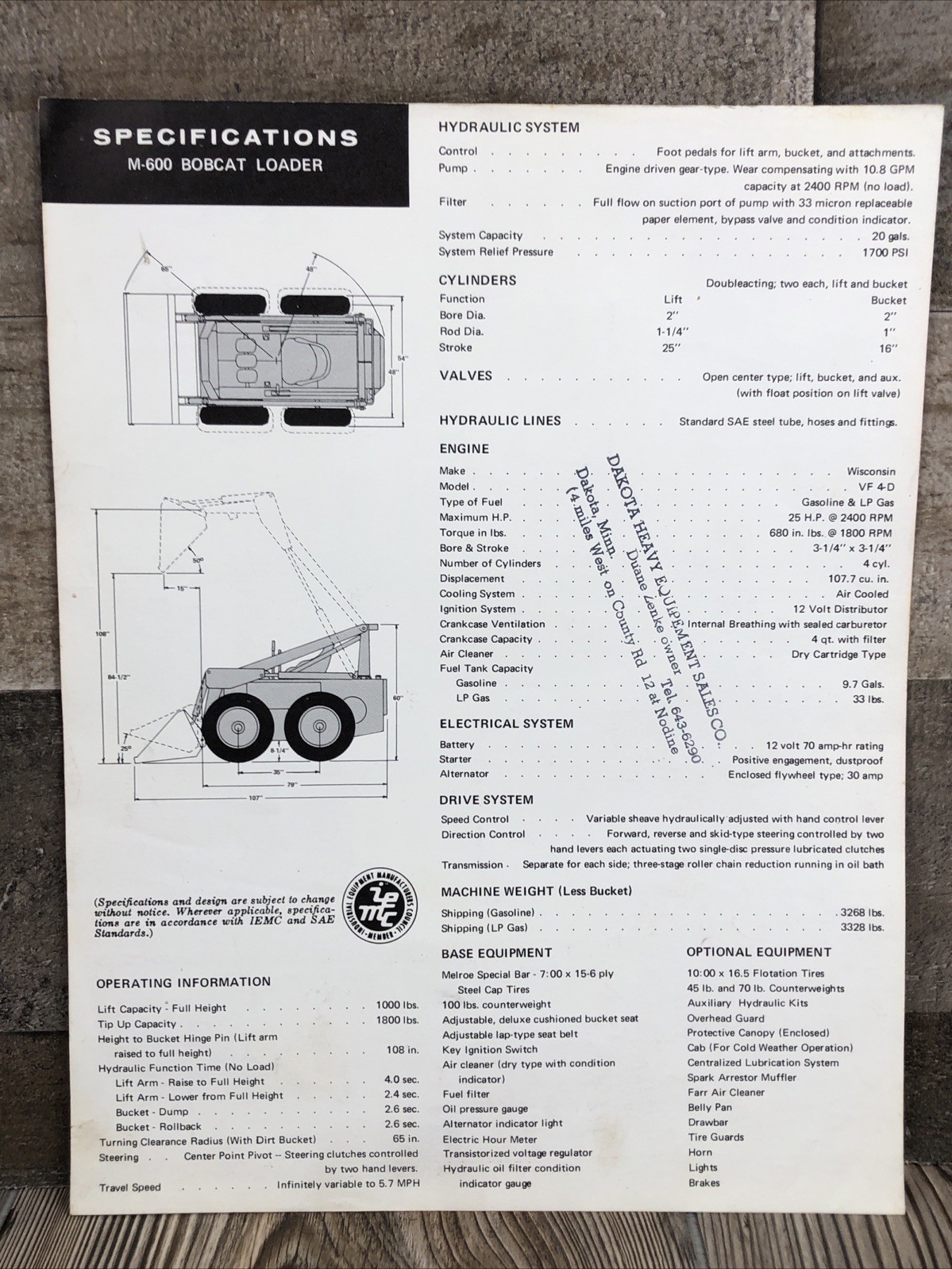 Rare Vintage Melroe M-600 Bobcat Loader Brochure Pamphlet Advertising