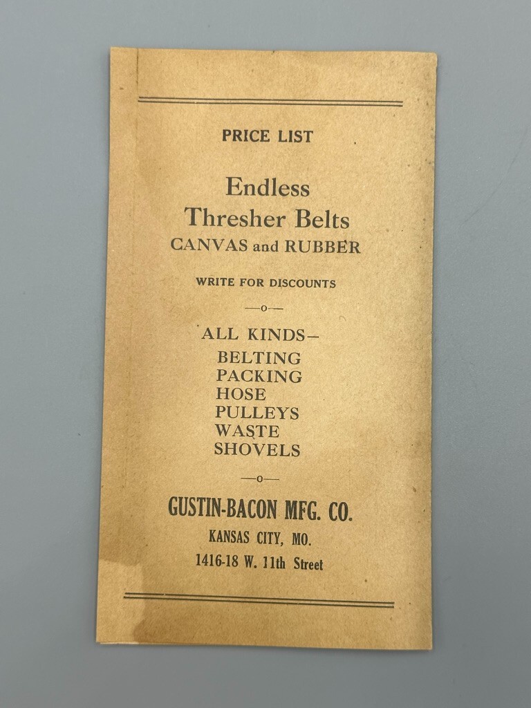1922 Gustin Bacon FARM THRESHING Illustrated Letterhead Advertising KANSAS CITY