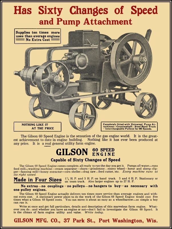 1912 Gilson Gas Engine, Port Washington, WI NEW Metal Sign: 12×16″ Ships Free