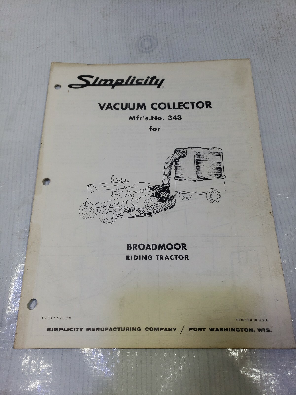 SIMPLICITY NO. 343 VACUUM COLLECTOR INSTALLATION AND PARTS MANUAL BROADMOOR