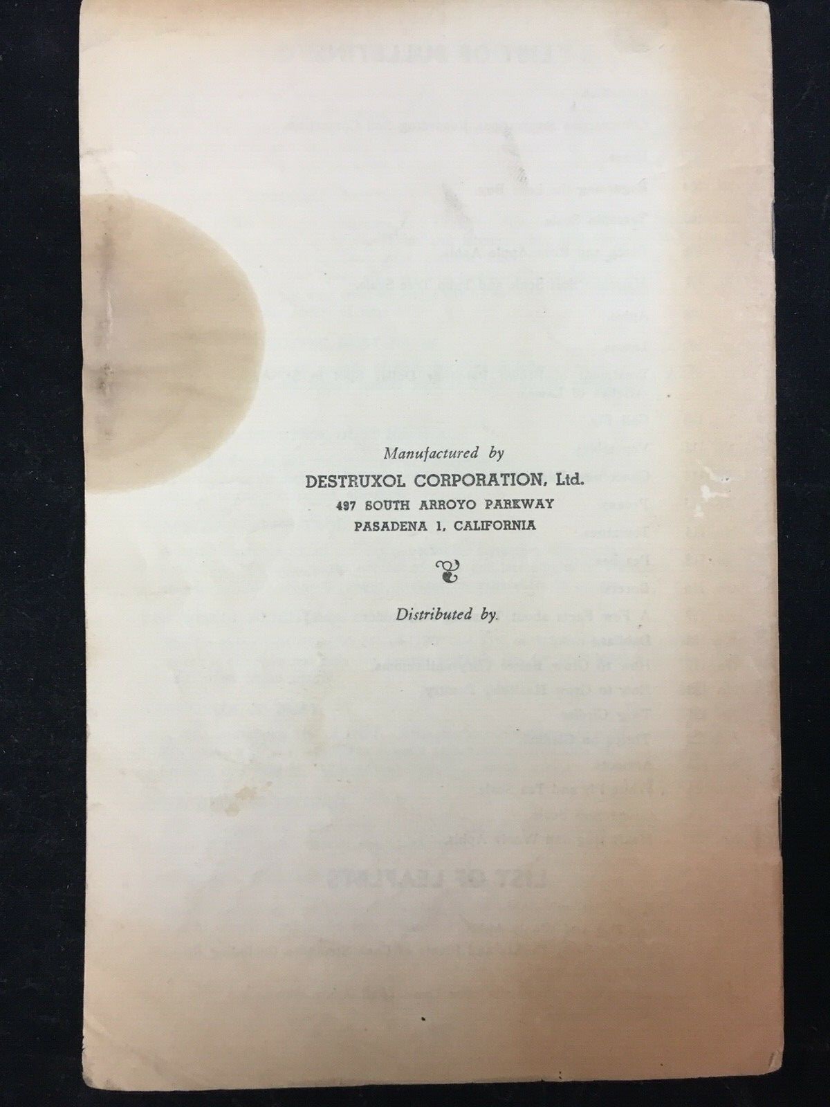 VINTAGE 1950’S DESTRUXOL NICOTINE/CYANIDE FUMIGATION SPRAY CHART BOOKLET